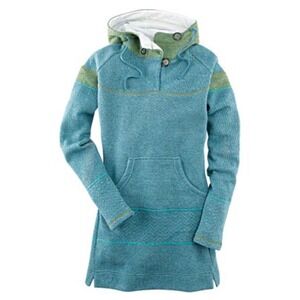 Prana Teal Green Herringbone Knit Hooded Tunic Pullover Sweatshirt Womens Medium